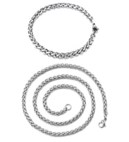 Halat Örgü Modeli Erkek Çelik Zincir Kolye ve Bileklik Set acb01s (Metal)