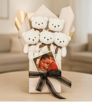 Kişiye Özel Fotoğraflı Peluş Ayıcık Buketi (Beyaz)