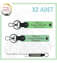 Motosiklet Aşıklarına Özel, İsim Plaka ve 0 Rh (+) Kan Grubu Yazılı x2 Anahtarlık, Yeşil-F Yeşil-Gr (Çok Renkli)