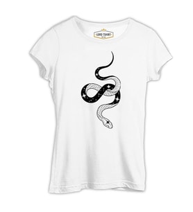 Yılan - Stars Track Beyaz Kadın Tshirt