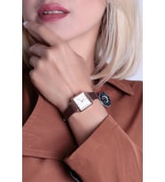 Deri Kadın Kol Saati Kahverengi Kordon Metal Kasa