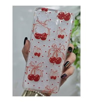 Realme C53 Uyumlu Kiraz ve Minik Kalpler Desenli Şeffaf Telefon Kılıfı