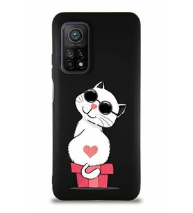 Xiaomi Mi 10T Soft Premier Kapak Coolcat Tasarımlı Silikon Kılıf - Siyah (Şeffaf)