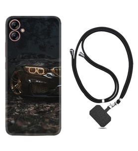 Samsung Galaxy A04E Kılıf Silikon Boyun Askılı İpli Desenli Silikon Black Car 1768