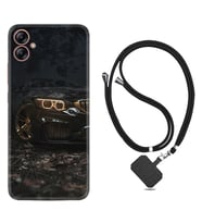Samsung Galaxy A04E Kılıf Silikon Boyun Askılı İpli Desenli Silikon Black Car 1768