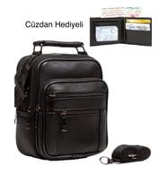 Givenza Hakiki Deri  Erkek El ve Omuz Çantası Cüzdan Hediyeli