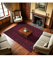 Bordo Halı Madalyon Göbekli Klasik Stil Kaymaz Tabanlı Yıkanabilir Salon Halısı Koridor