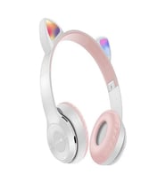 P47M Sevimli Kedi Bluetooth Kablosuz Mikrofonlu RGB Kulak Üstü Kulaklık Gümüş