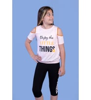 Toontoy Kız Çocuk Kolları Şerit Detaylı Baskılı Taytlı Takım (Pudra)