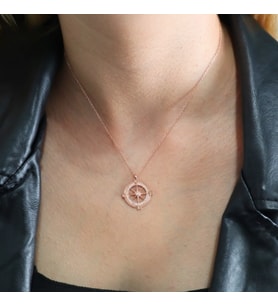 Taşlı Pusula Kolye (Rose - Gold)
