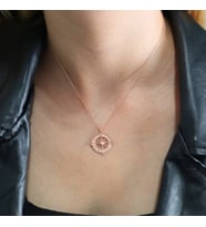Taşlı Pusula Kolye (Rose - Gold)