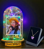 Sizlere Özel Renkli Led Işıklı Fanus ve Kelebek Tasarımlı Kolye