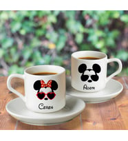 Mickey & Minnie Mouse Sevgili Çift Tasarımlı İkili Türk Kahvesi Fincanı Kişiye Özel