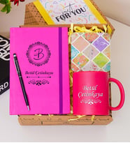 Kişiye Özel Renkli Defter , Pembe Kupa Bardak, Tükenmez Kalem & Hediye Seti