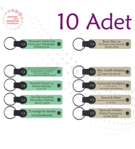 Yeşil & Sütlü Kahve, Nişan Töreni Davetlilerine Anlamlı Anı, 10’lu Set, Tarih ve İsimli Anahtarlık