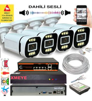 4 lü Yapay Zeka Destekli 5 MP Görüntü POE Bağlantılı Sesli 6 Warm Led Gece Renkli IP Kamera Seti 4386WS