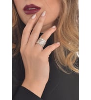 Kadın Antik Gümüş Kaplama Kabartma Baskılı Yüzük