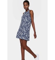 Yazlık Çiçek Desenli Mini Elbise Polyester Kaşkorse Kumaş Rahat Günlük Stil Kullanım İçin (İndigo)