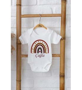 Pia Baby Premium %100 Pamuk İsme Özel Organik Baskılı Çıtçıtlı Bebek Body Zıbın Modelleri 5035-16 (Ekru)
