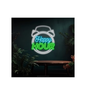 Happy HOUR Yazılı Saat Figürlü Neon Tabela