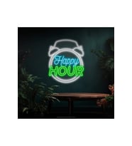 Happy HOUR Yazılı Saat Figürlü Neon Tabela