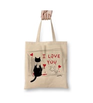 Kedi Cat Love Sevgili Beyaz Bez Çanta Uzun Saplı Alışveriş Çantası Plaj Çantası