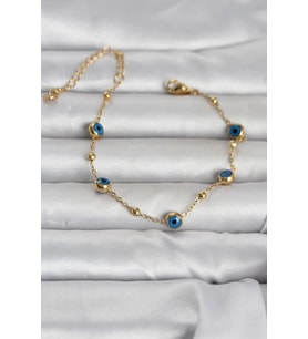 316L Çelik Gold Renk Top Zincirli Nazarlı Kadın Bileklik - TJ-BB8388