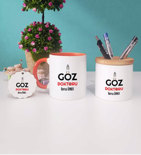 Göz Doktoru Kupa Bardak Turuncu Kalemlik ve Anahtarlık