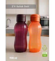 Suluk 2'li Set Su Şişesi BPA Free Okul Suluğu PP-5 Suluk Spor Okul Ofis Suluğu Mürdüm-Turuncu 900 m