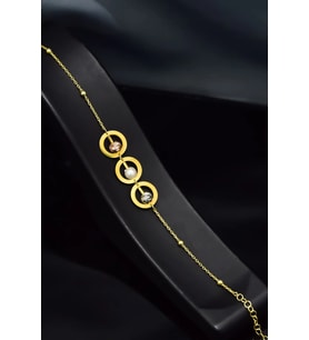 925 Ayar Gümüş Gold Kaplama Üç Çember Dorikalı, Incili Bileklik