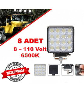 8 Adet Off Road Sis Farı Lambası 16 Led 48Watt Kare Çalışma Lambası