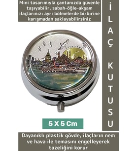 Özel Model Konsept Hediyelik Dekoratif Şık İstanbul Temalı 3 Bölmeli Hap Tablet İlaç Saklama Kutusu