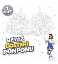 1 Çift ( 2 Adet ) Beyaz Renk 23 Nisan 19 Mayıs 29 Ekim Okul Gösteri Ponponları Ekstra Dolgun
