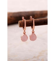 Doğal Pembe Kuvars Taşlı Damla Mini Rose Gümüş Küpe 5878