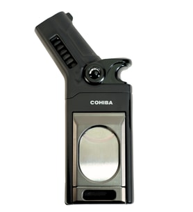 Cohiba Tek Torch Pürmüz Dahili S-V Cut & İğneli Siyah Gunmetal Metal Puro Çakmağı