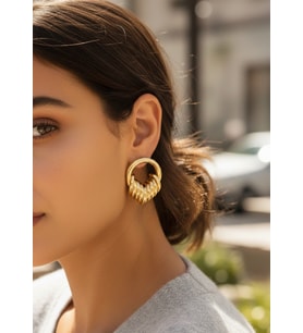 Pirinç Gold Renk Halka Sarmal Model Vintage Kadın Küpe - TJ-BKP11640