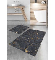 Füme Mermer Görünümlü Banyo Halısı Klozet Paspas Seti BS017