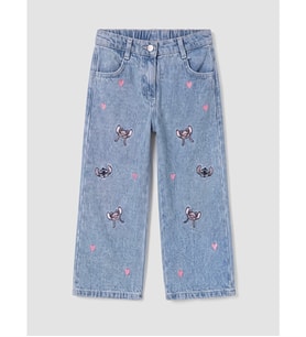 LCW Kids Mavi Stitch Nakışlı Wideleg Kız Çocuk Jean Pantolon