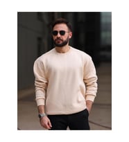 Kalın İçi Pamuklu Cepli Oversize Sweatshirt (Krem)