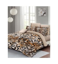Leopar Lastikli Çarşaflı %100 Pamuk Saten Çift Kişilik Nevresim Takımı Drawing Leopard