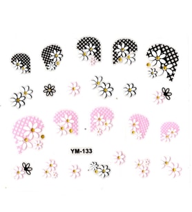 Tırnak Sticker, Tırnak Süsleme, Nail Art (ym-133) - 6X5 cm - Siyah Pembe Papatya