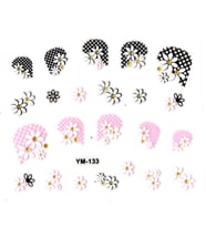 Tırnak Sticker, Tırnak Süsleme, Nail Art (ym-133) - 6X5 cm - Siyah Pembe Papatya