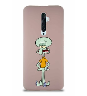 Oppo Reno 2Z Soft Premier Kapak Squidward Dokunaç Tasarımlı Silikon Kılıf - Pudra (Şeffaf)