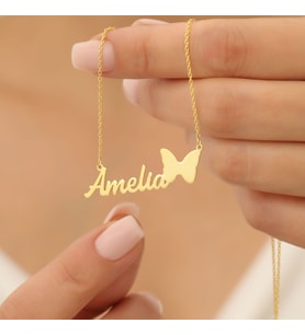 Kişiye Özel Kelebek Detaylı İsim Kolye 925K Gümüş (Gold)