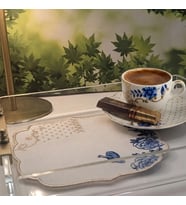 2 Adet Pip Royal Uyumlu Mavi Beyaz Nakışlı Lüks Keten Sunum Peçetesi 15x15cm