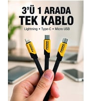 3'lü Şarj Kablosu Hızlı Şarj Destekli Dayanıklı Örgü USB Kablo