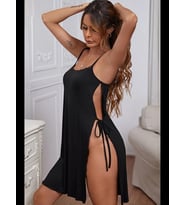 Fantezia Night Kadın Gri Cut Out Detaylı Yırtmaçlı Gecelik