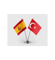 İspanya Bayrağı ve Türk Bayrağı İkili Saten Masa Bayrağı Takımı