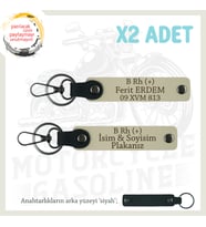 Yol Tutkunlarına Özel, İsim Plaka ve B Rh (+) Kan Grubu Yazılı Kişisel x2 Anahtarlık, S Kahve-Syh