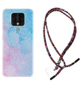 Tecno Camon 16 18P Pova Kılıf Boyun Asklı Rasta Silikon Pink Blue Abstract 1385